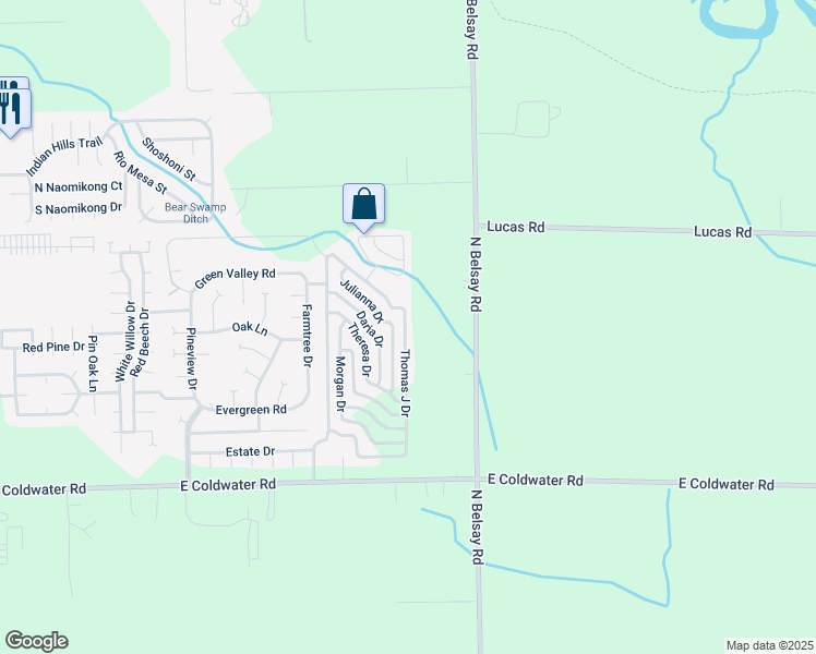 map of restaurants, bars, coffee shops, grocery stores, and more near 914 Thomas J Drive in Flint