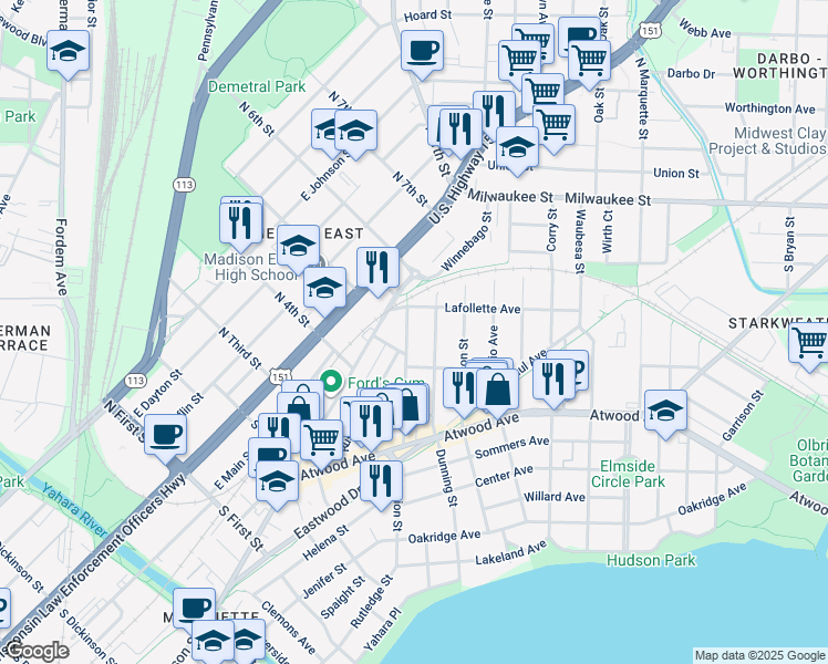 map of restaurants, bars, coffee shops, grocery stores, and more near 137 Division Street in Madison