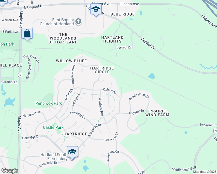 map of restaurants, bars, coffee shops, grocery stores, and more near 676 Aberdeen Circle in Hartland