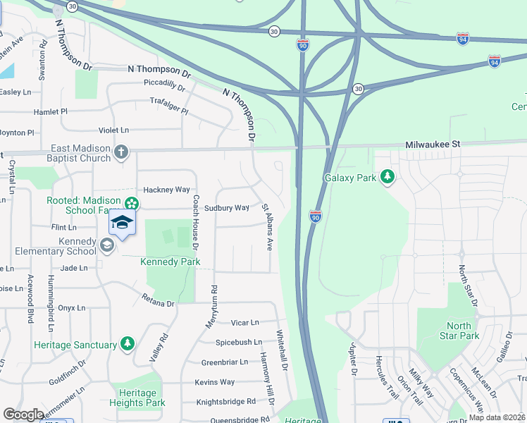 map of restaurants, bars, coffee shops, grocery stores, and more near 121 Saint Albans Avenue in Madison