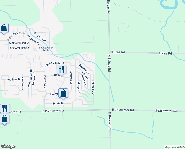 map of restaurants, bars, coffee shops, grocery stores, and more near 914 Thomas J Drive in Flint