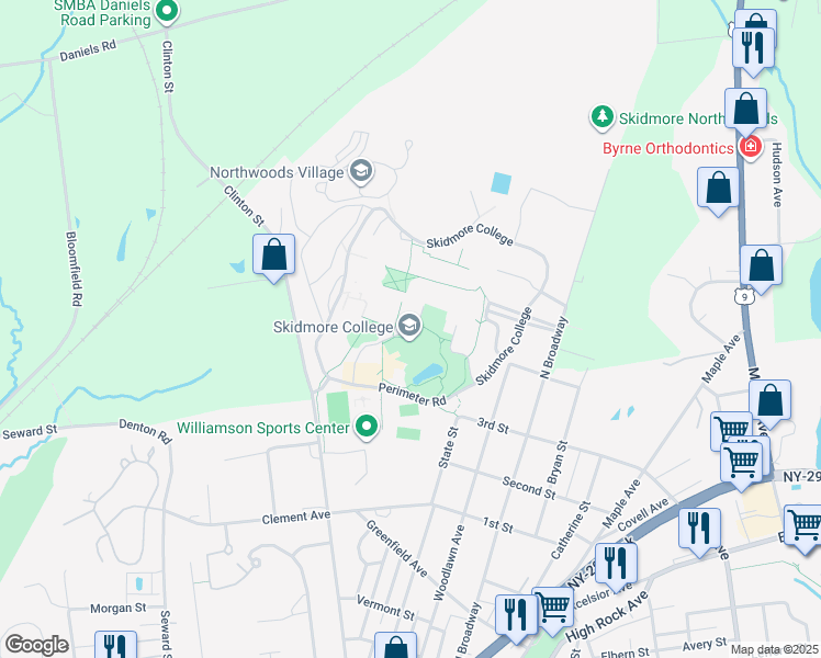 map of restaurants, bars, coffee shops, grocery stores, and more near 815 North Broadway in Saratoga Springs