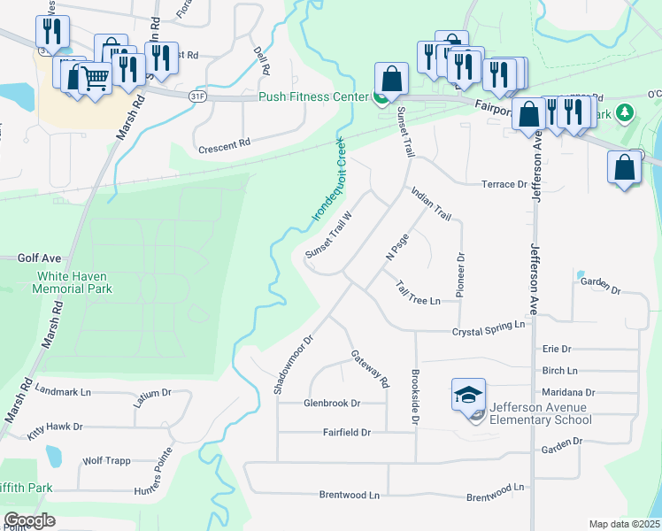 map of restaurants, bars, coffee shops, grocery stores, and more near 55 Sunset Trail West in Monroe County