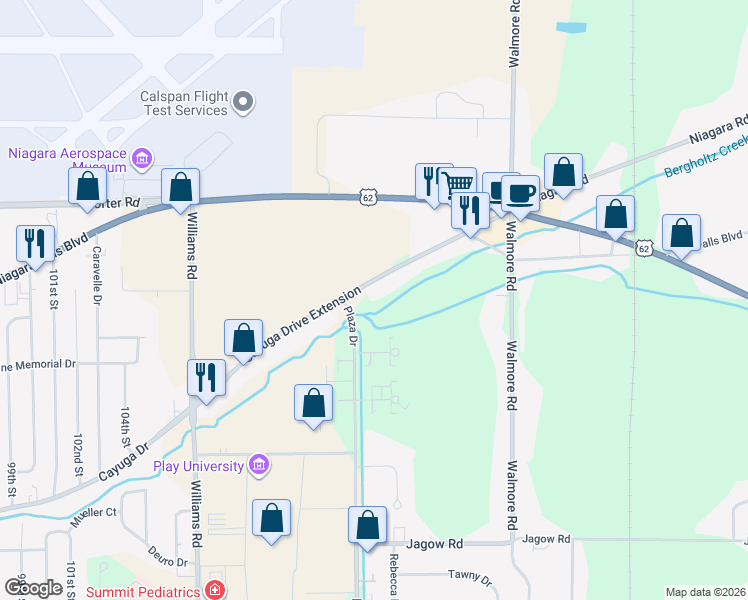 map of restaurants, bars, coffee shops, grocery stores, and more near 2162 Cayuga Drive Extension in Niagara Falls