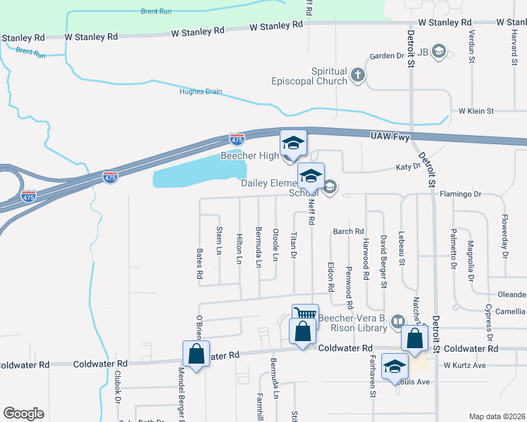 map of restaurants, bars, coffee shops, grocery stores, and more near 6229 Otoole Lane in Mount Morris