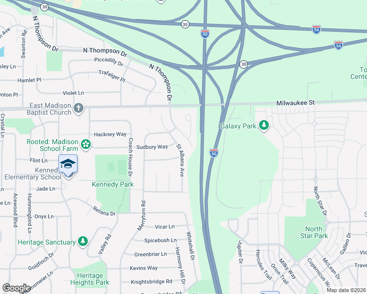 map of restaurants, bars, coffee shops, grocery stores, and more near 121 Saint Albans Avenue in Madison