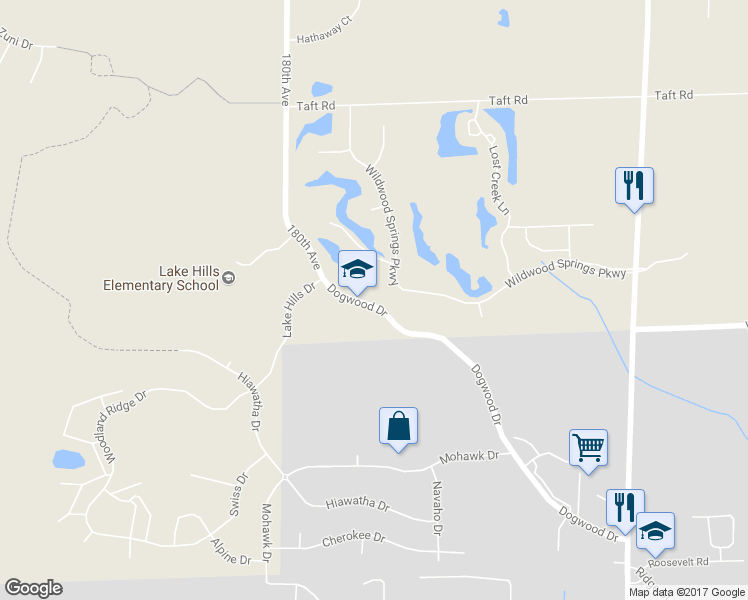 map of restaurants, bars, coffee shops, grocery stores, and more near 17962 Dogwood Drive in Spring Lake