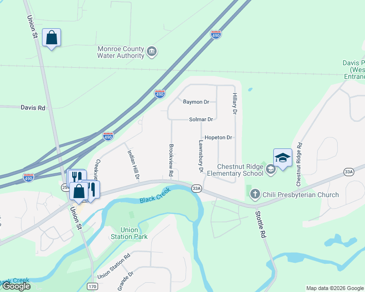 map of restaurants, bars, coffee shops, grocery stores, and more near 29 Brookview Road in Rochester