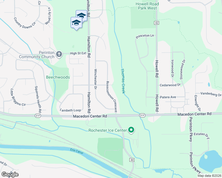 map of restaurants, bars, coffee shops, grocery stores, and more near 26 Rosscommon Crescent in Fairport