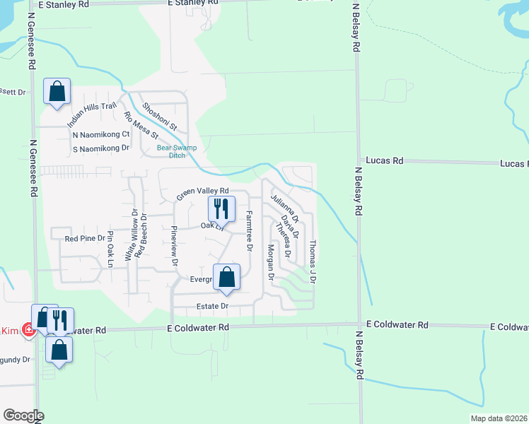 map of restaurants, bars, coffee shops, grocery stores, and more near 849 Jerald Drive in Flint