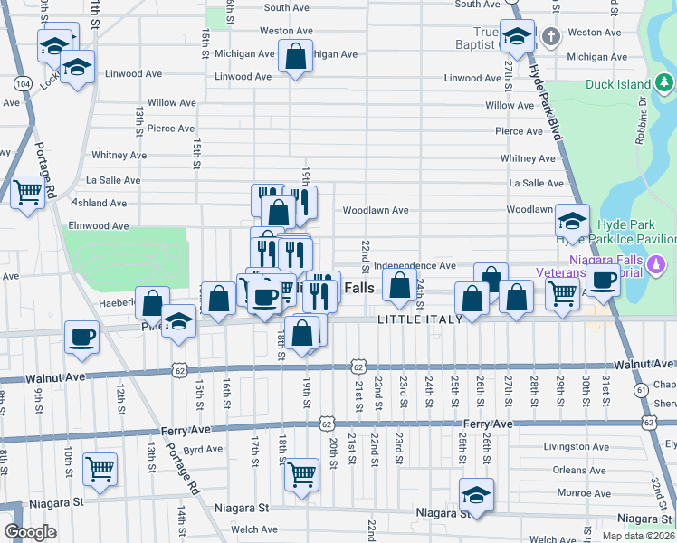 map of restaurants, bars, coffee shops, grocery stores, and more near in Niagara Falls