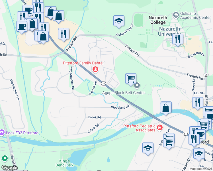 map of restaurants, bars, coffee shops, grocery stores, and more near in Monroe County