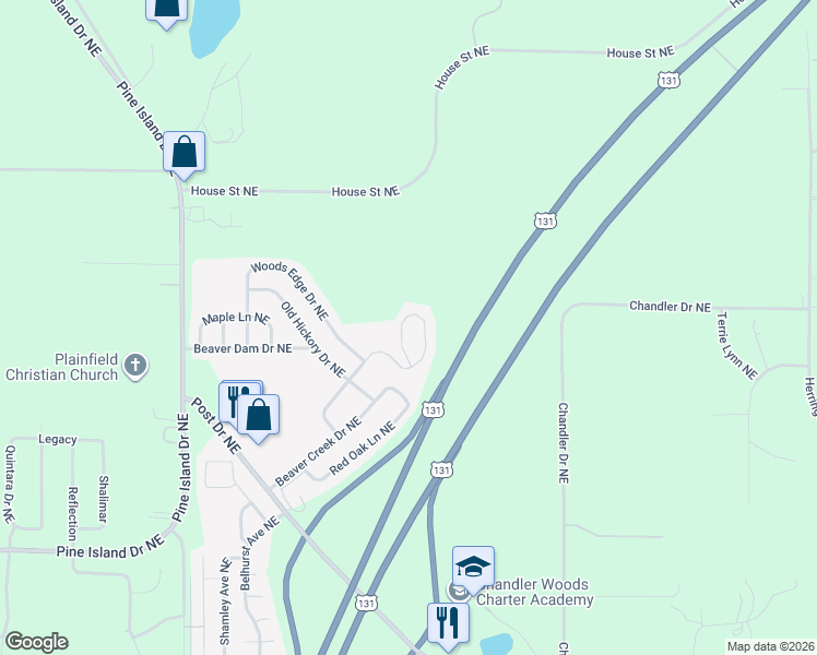 map of restaurants, bars, coffee shops, grocery stores, and more near 7382 Willowwood Drive Northeast in Plainfield charter Township