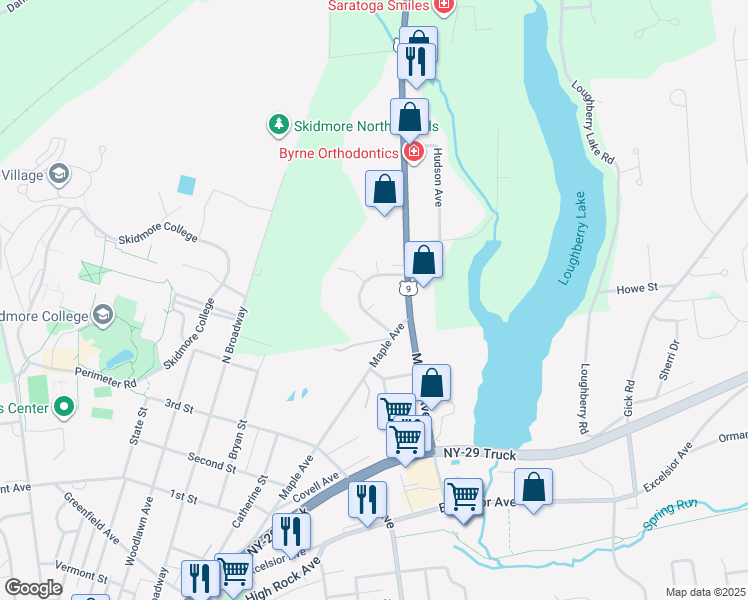 map of restaurants, bars, coffee shops, grocery stores, and more near 44 Pepper Lane in Saratoga Springs