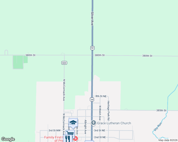 map of restaurants, bars, coffee shops, grocery stores, and more near 1001-1199 North Rerick Avenue in Primghar