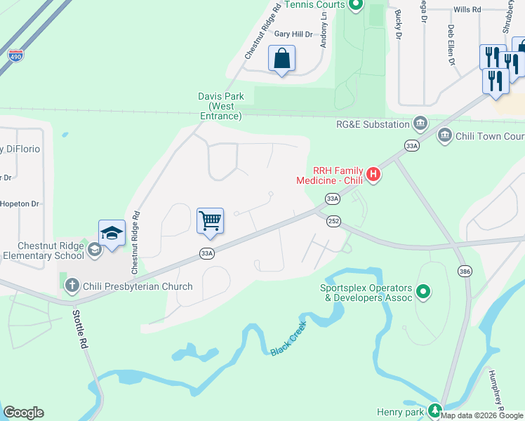 map of restaurants, bars, coffee shops, grocery stores, and more near 38 Orange Tree Circle in Rochester