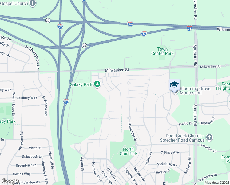 map of restaurants, bars, coffee shops, grocery stores, and more near 6002 Stoney Oak Lane in Madison