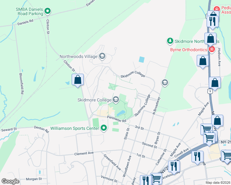 map of restaurants, bars, coffee shops, grocery stores, and more near 815 North Broadway in Saratoga Springs