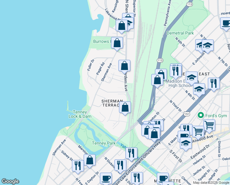 map of restaurants, bars, coffee shops, grocery stores, and more near 1810 Fordem Avenue in Madison