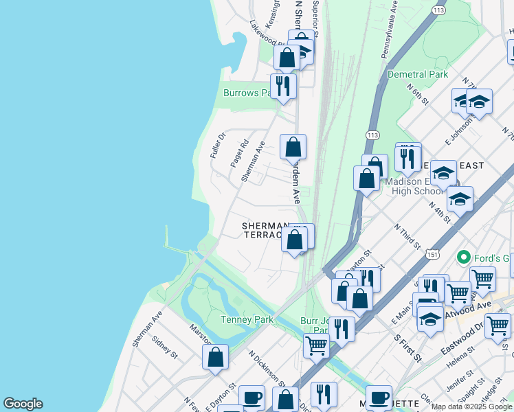 map of restaurants, bars, coffee shops, grocery stores, and more near South Lakewood Garden Lane in Madison