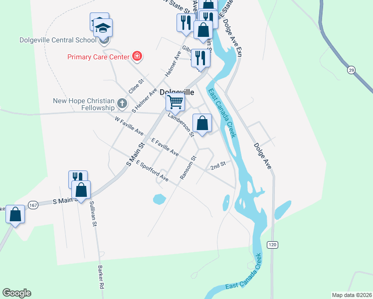map of restaurants, bars, coffee shops, grocery stores, and more near 5 Rundell Street in Dolgeville
