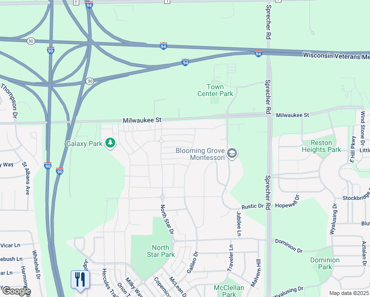 map of restaurants, bars, coffee shops, grocery stores, and more near 6130 Ragan Street in Madison