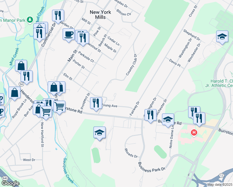 map of restaurants, bars, coffee shops, grocery stores, and more near 10 Pulaski Street in New York Mills