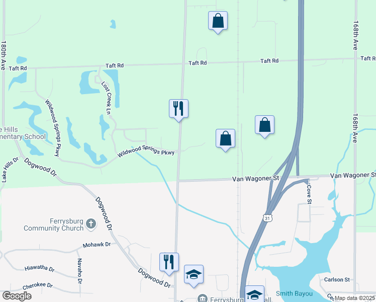 map of restaurants, bars, coffee shops, grocery stores, and more near 18100 174th Avenue in Spring Lake