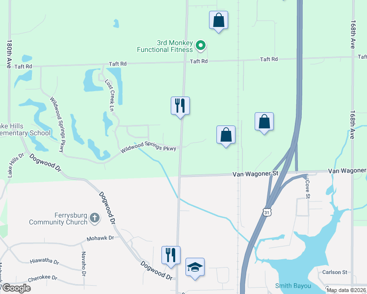 map of restaurants, bars, coffee shops, grocery stores, and more near 18100 174th Avenue in Spring Lake