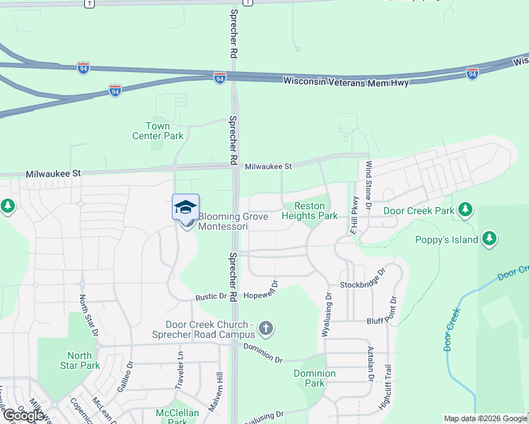 map of restaurants, bars, coffee shops, grocery stores, and more near 6609 Reston Heights Drive in Madison