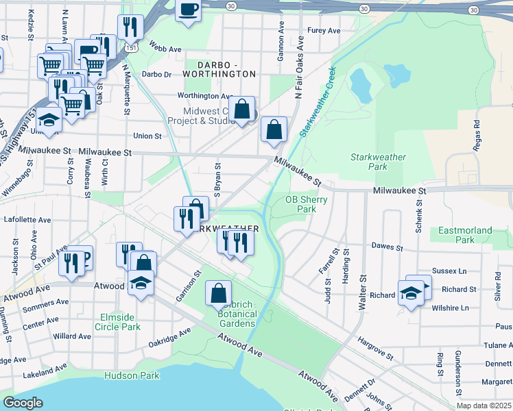 map of restaurants, bars, coffee shops, grocery stores, and more near 3311 Ivy Street in Madison
