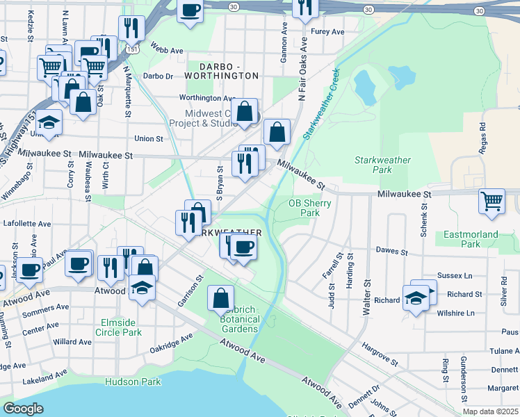 map of restaurants, bars, coffee shops, grocery stores, and more near 3311 Ivy Street in Madison