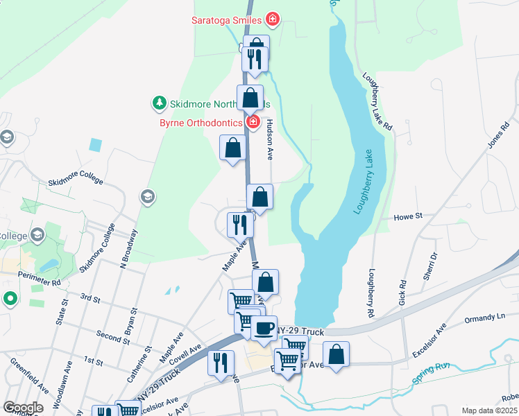 map of restaurants, bars, coffee shops, grocery stores, and more near 424-426 Maple Avenue in Saratoga Springs