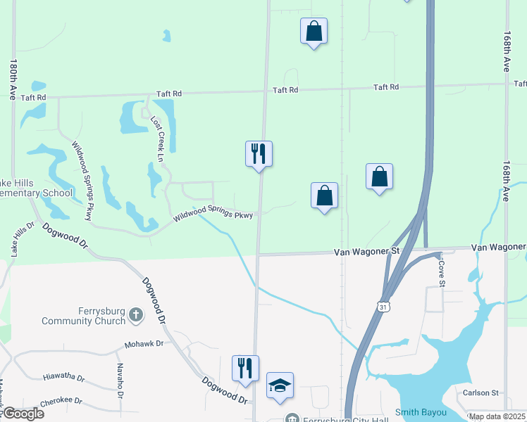 map of restaurants, bars, coffee shops, grocery stores, and more near 18100 174th Avenue in Spring Lake