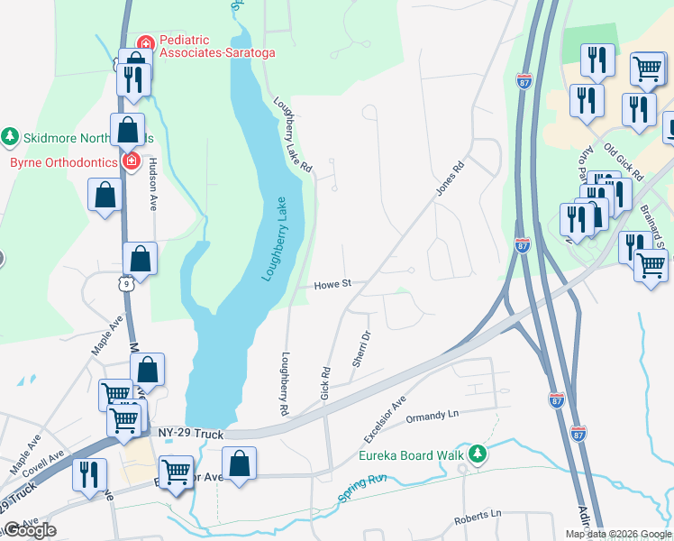 map of restaurants, bars, coffee shops, grocery stores, and more near 5 White Pine Lane in Saratoga Springs