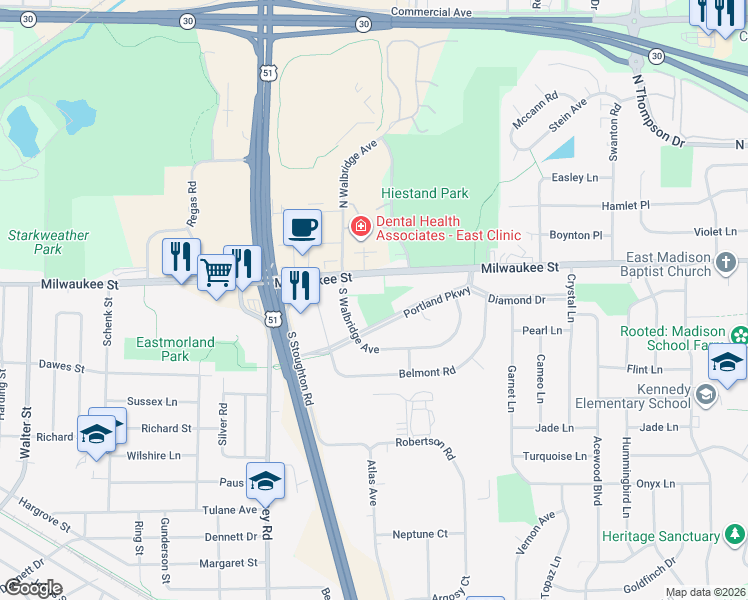 map of restaurants, bars, coffee shops, grocery stores, and more near in Madison