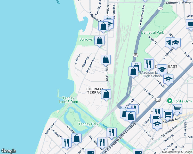 map of restaurants, bars, coffee shops, grocery stores, and more near 55 South Lakewood Garden Lane in Madison