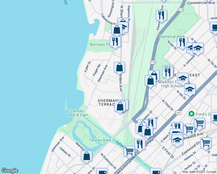 map of restaurants, bars, coffee shops, grocery stores, and more near 55 South Lakewood Garden Lane in Madison