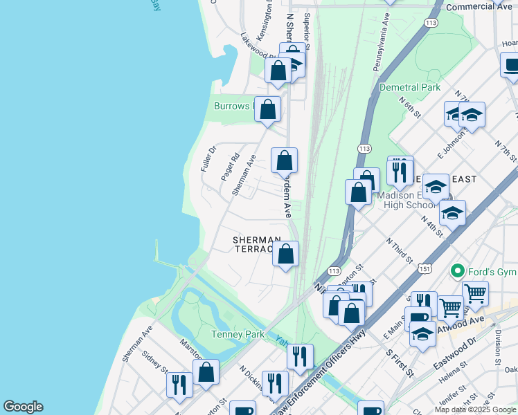 map of restaurants, bars, coffee shops, grocery stores, and more near 55 South Lakewood Garden Lane in Madison