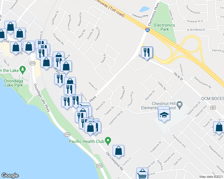map of restaurants, bars, coffee shops, grocery stores, and more near 103 Pedham Place in Liverpool