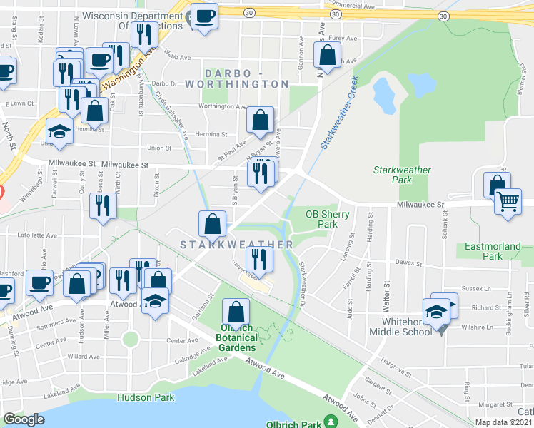 map of restaurants, bars, coffee shops, grocery stores, and more near 3311 Ivy Street in Madison