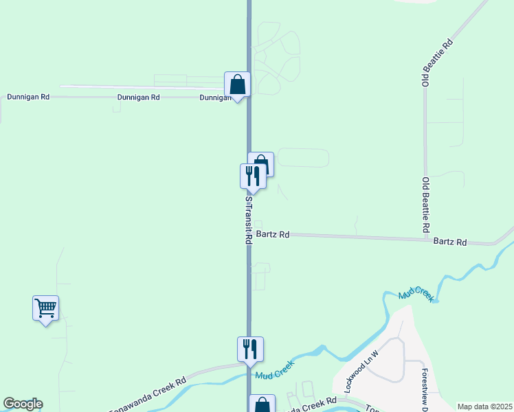 map of restaurants, bars, coffee shops, grocery stores, and more near 6707-6709 South Transit Road in Lockport