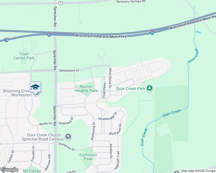 map of restaurants, bars, coffee shops, grocery stores, and more near 232 Wind Stone Drive in Madison