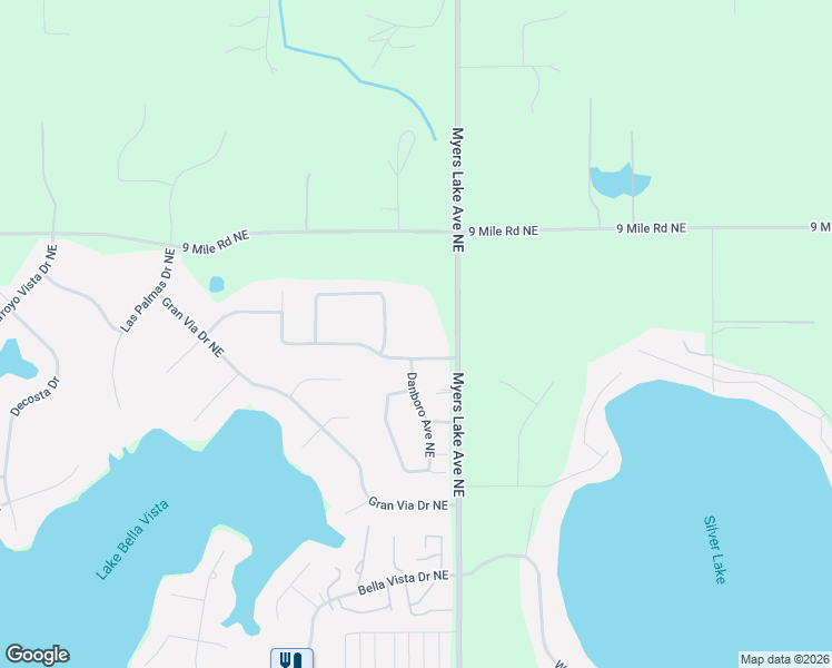 map of restaurants, bars, coffee shops, grocery stores, and more near 7445 Myers Lake Avenue Northeast in Rockford