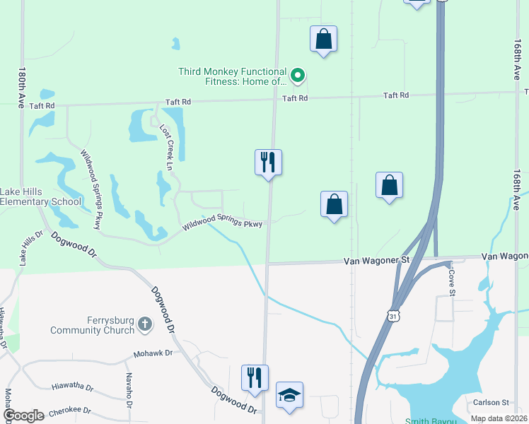 map of restaurants, bars, coffee shops, grocery stores, and more near 18125 174th Avenue in Spring Lake