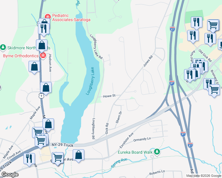 map of restaurants, bars, coffee shops, grocery stores, and more near 5 White Pine Lane in Saratoga Springs
