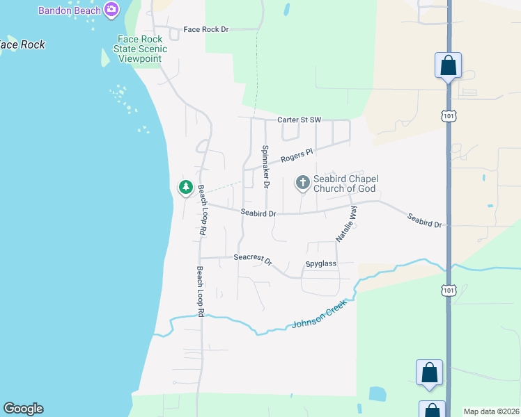 map of restaurants, bars, coffee shops, grocery stores, and more near 2994 Spinnaker Drive in Bandon