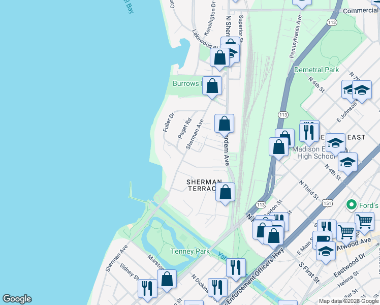 map of restaurants, bars, coffee shops, grocery stores, and more near 1911 Sherman Avenue in Madison