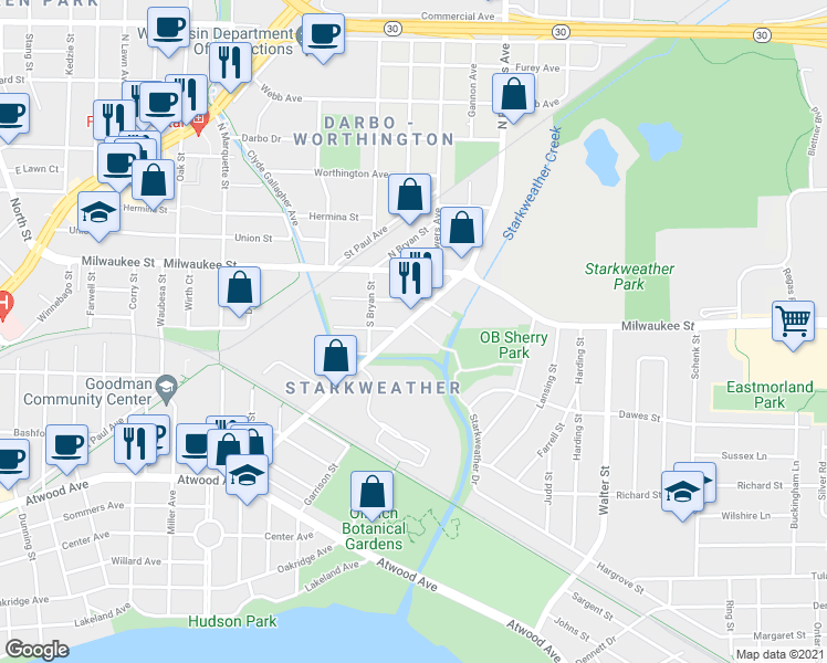 map of restaurants, bars, coffee shops, grocery stores, and more near 3311 Ivy Street in Madison