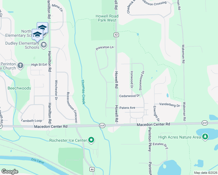 map of restaurants, bars, coffee shops, grocery stores, and more near 65 Princeton Lane in Fairport